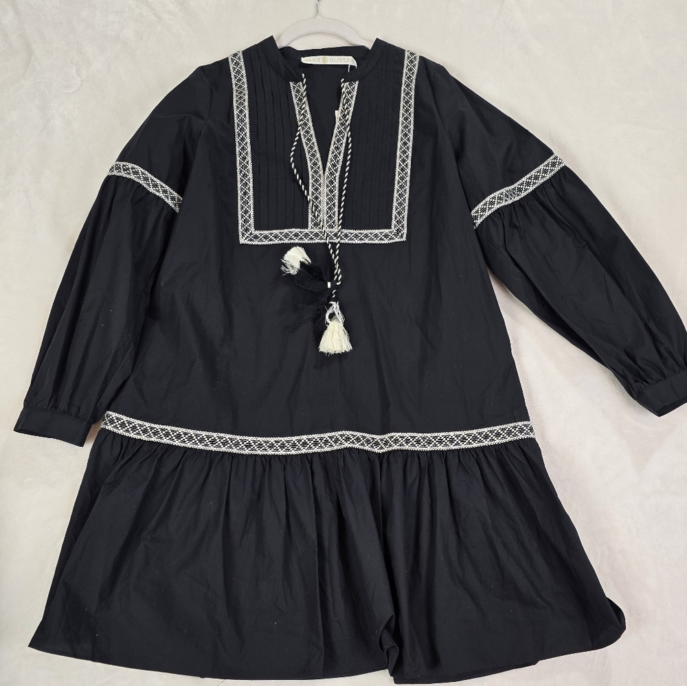 Marie Oliver Mimi Embroidered-Trim Pintuck Cotton Mini Dress size M
